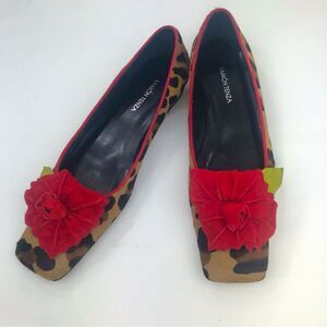 Ramon Tenza Leopard Print Flats with Red Floral Accent